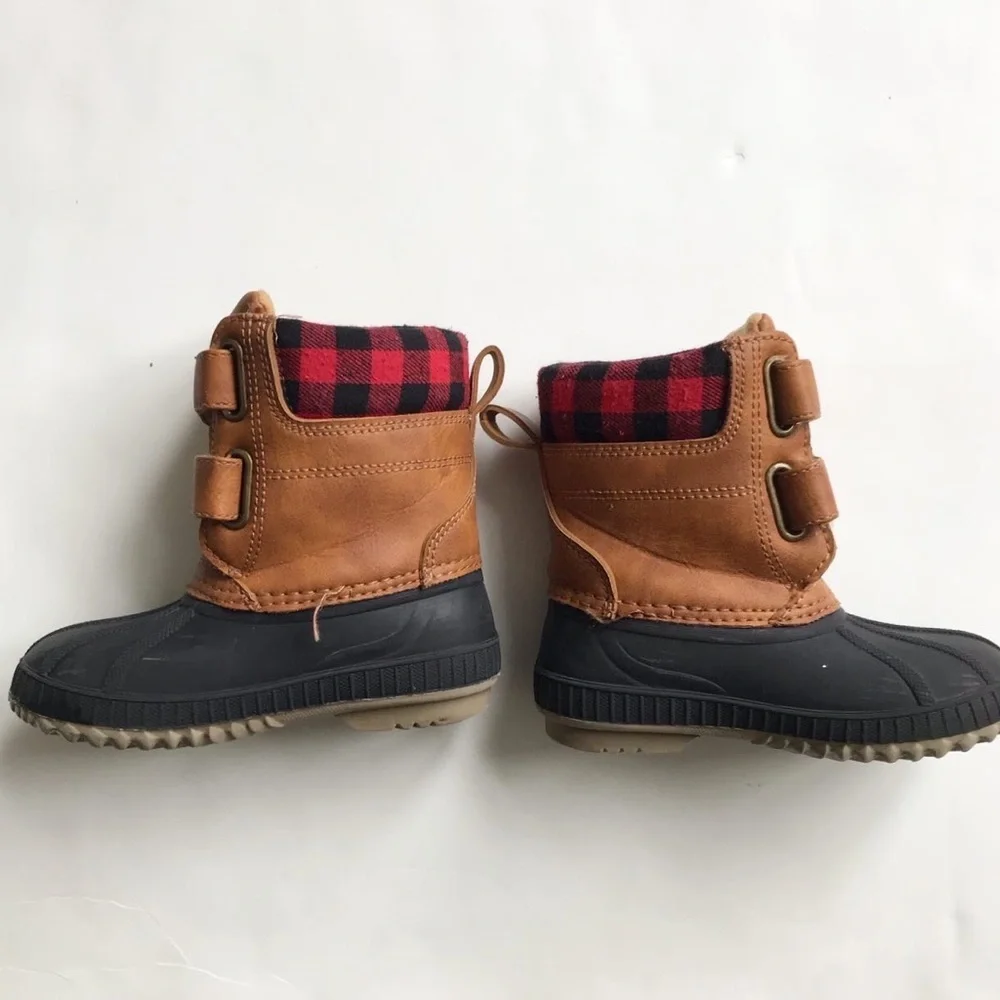BABygap tan/plaid duck boots  EUC size 9/10 toddler